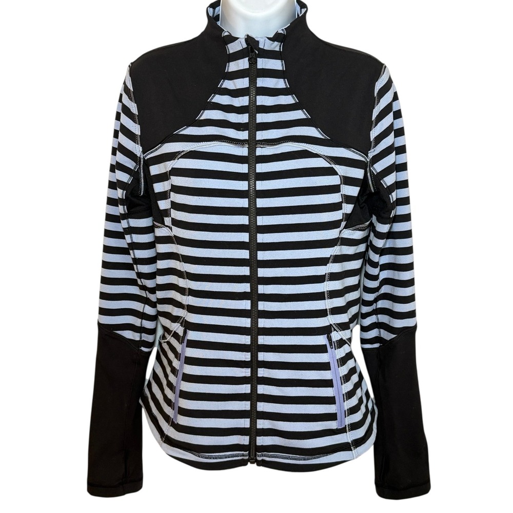 Lululemon Forme Jacket Polar Haze Black Striped Full‎ Zip Womens Sz 8 Athletic